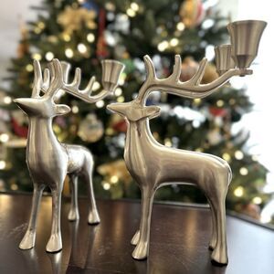 Silver reindeer candleholders (pair)